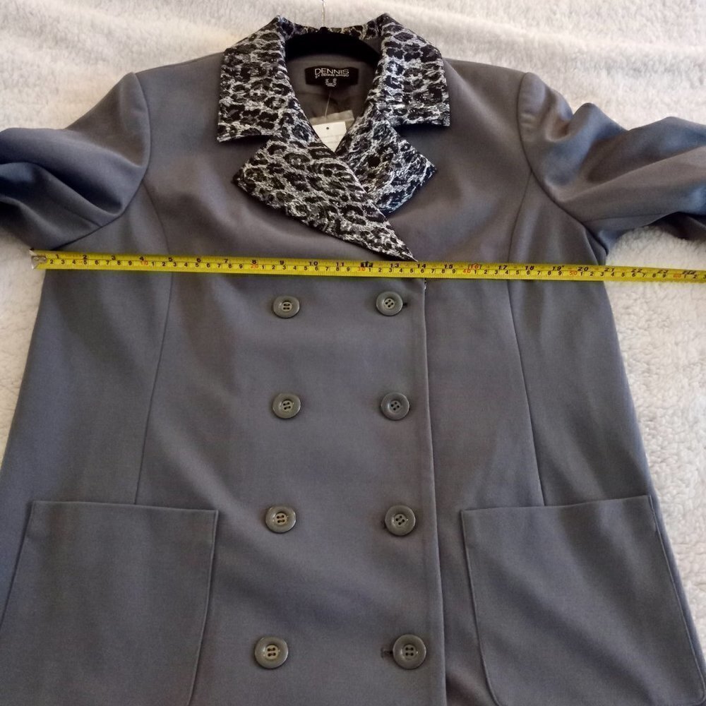 Leopard Trim Dennis Basso Blazer Peacoat Double-Breasted S 16 New With Tags - Picture 11 of 15